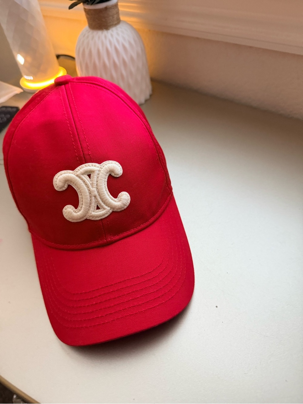Celine Red Baseball Cap with Triomphe logo - Picture 5 of 8